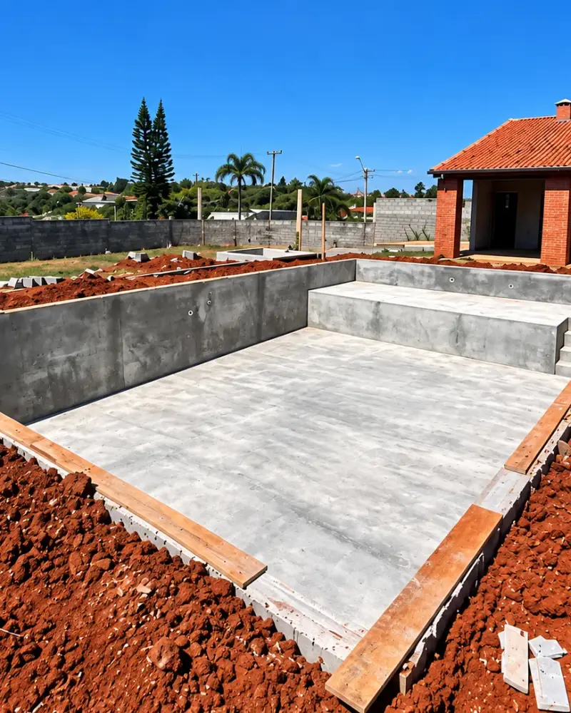 Estrutura de alvenaria da mesma piscina pronta, antes do vinil, em Boituva
